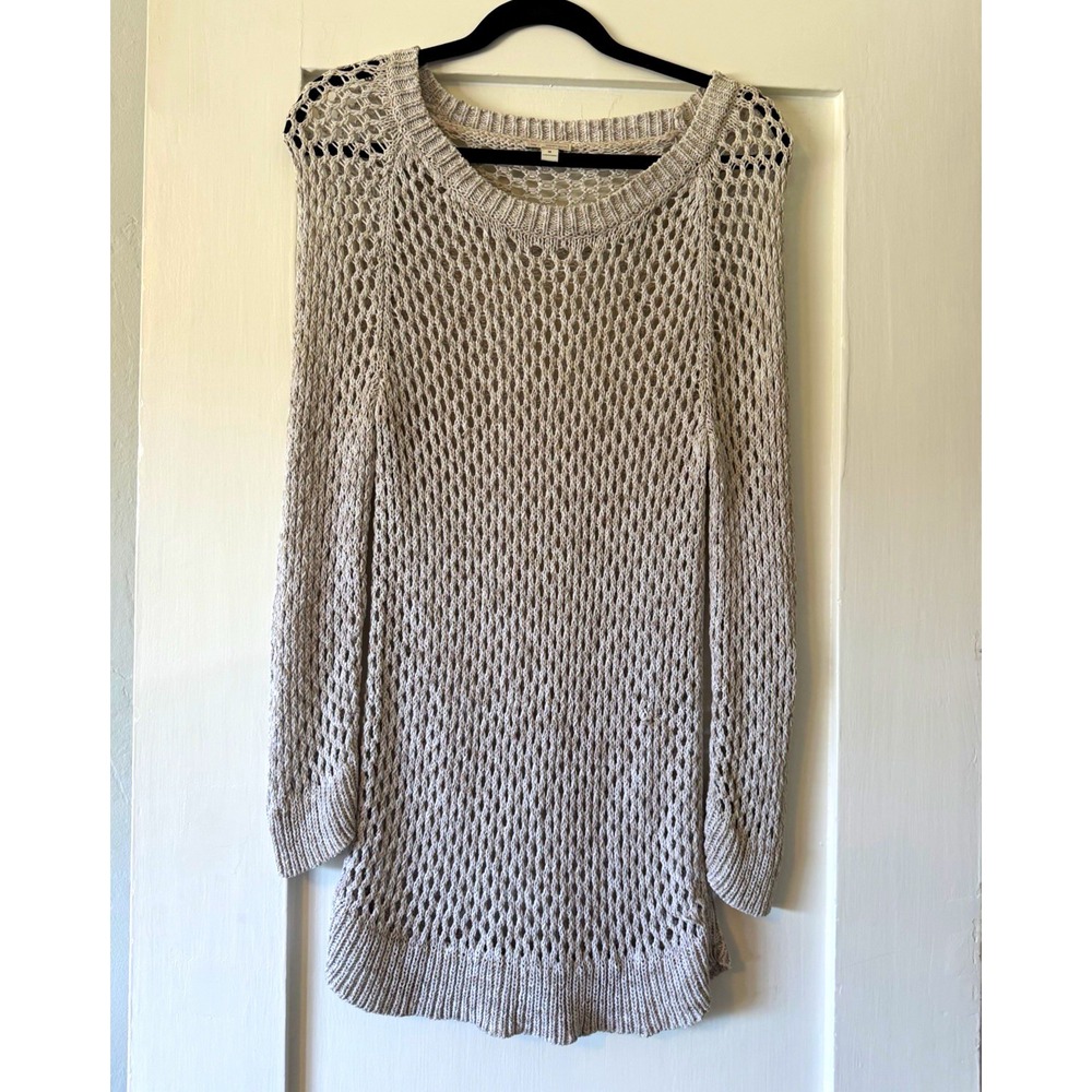 Gap Open Knit Mesh Sweater Tunic Gray Oversized Crochet Look Raglan Size M